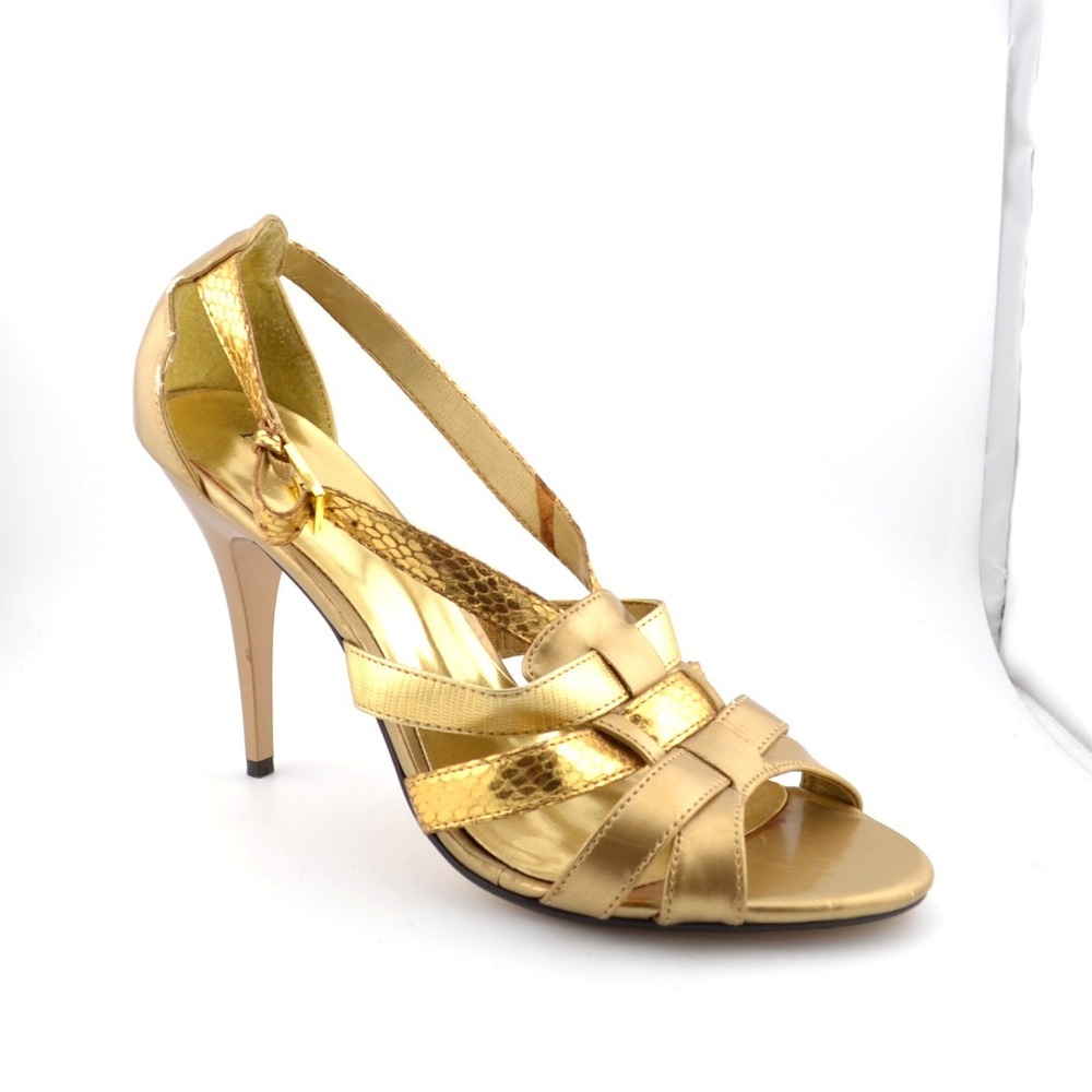 Pierre Dumas Goddess Heels Sandals Evening Summer Gold Strappy Stiletto Size 9